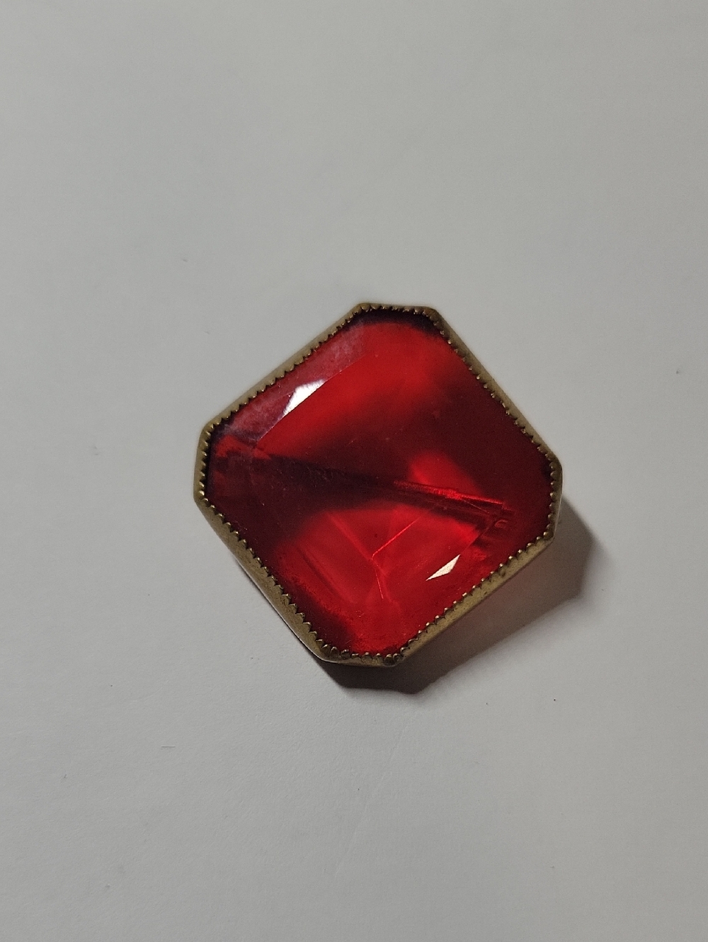 Vintage Style Red Glass Octagon Pin Brooch
